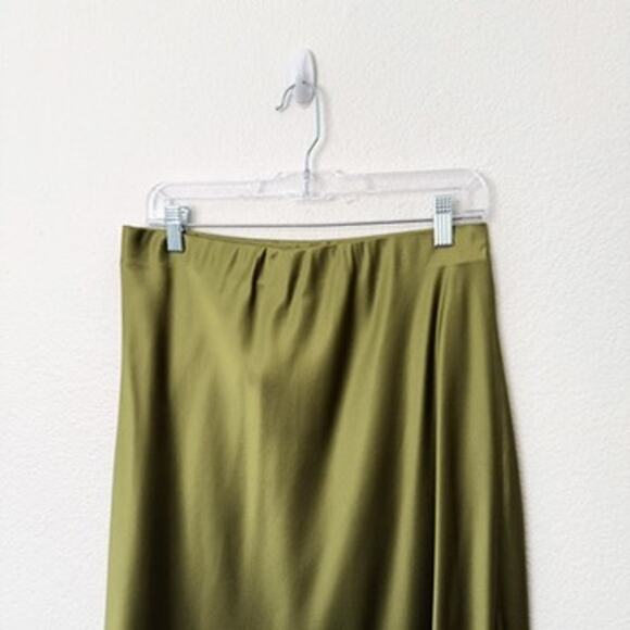 [Serenity] Olive Green Elastic Waist Pull On Silk Satin Midi Slip Skirt NWT XL - Picture 5 of 12